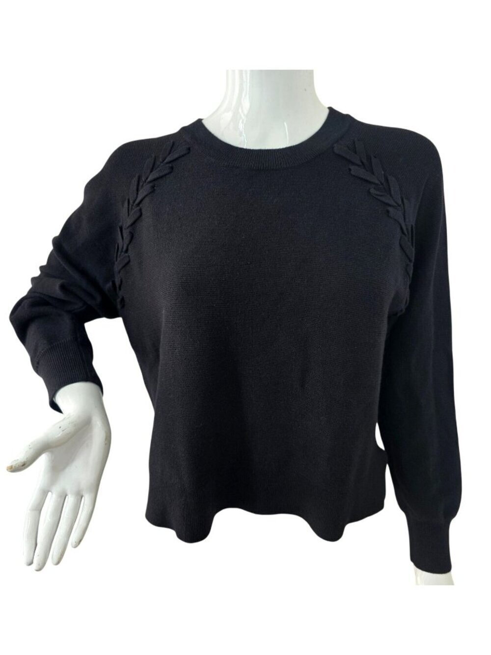 Adrianna Papell Black Cropped Sweater Womens M NWT Braided Sleeve Knit Pullover